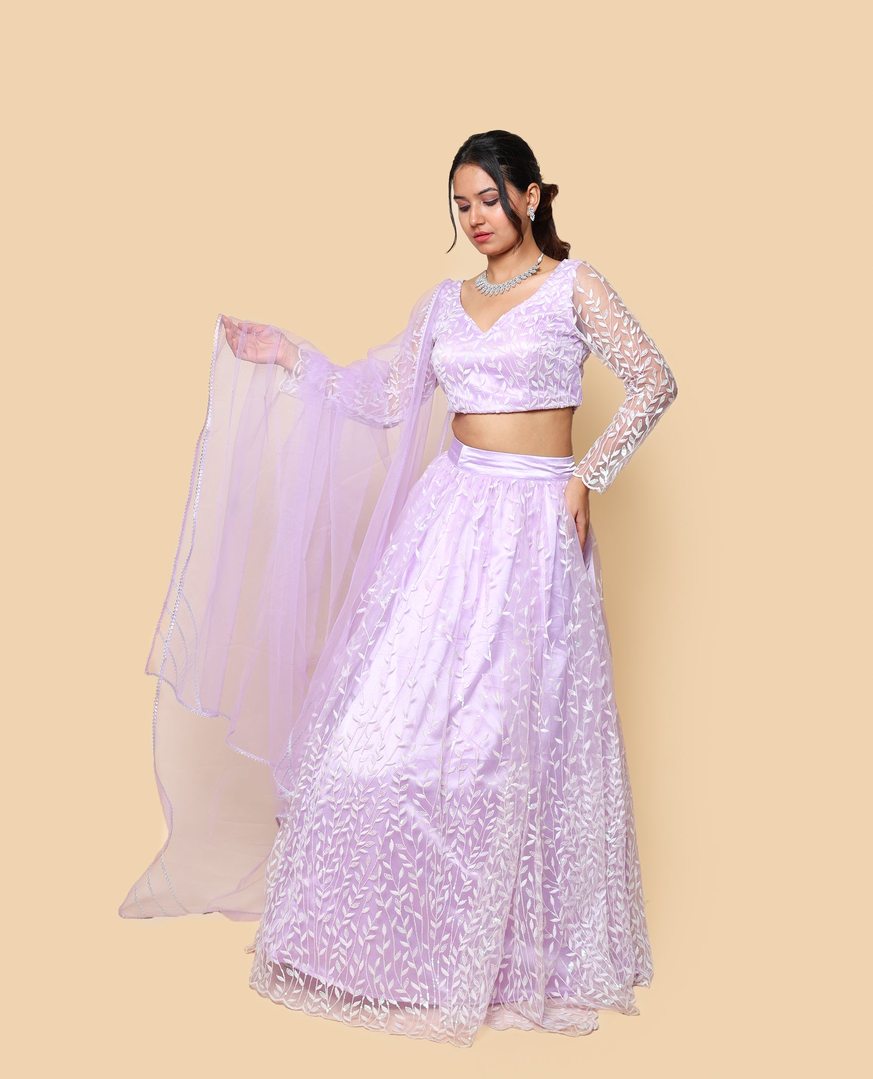 Kellpar  Purple Lehenga Set with Embroidery and Sequins