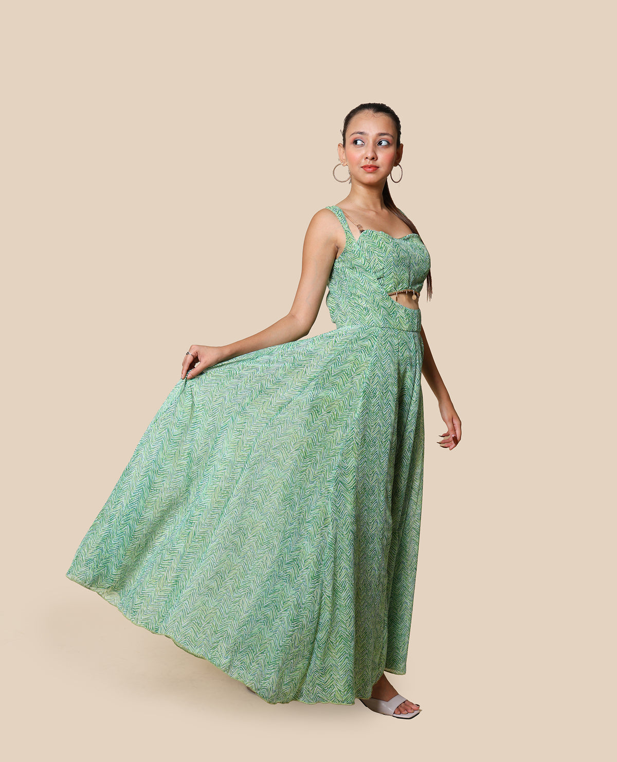 Kellpar Green Gown with Tube Blouse