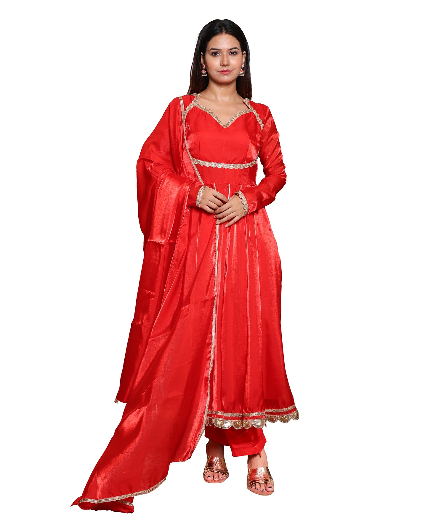 Kellpar Stunning Red Anarkali Suit Set