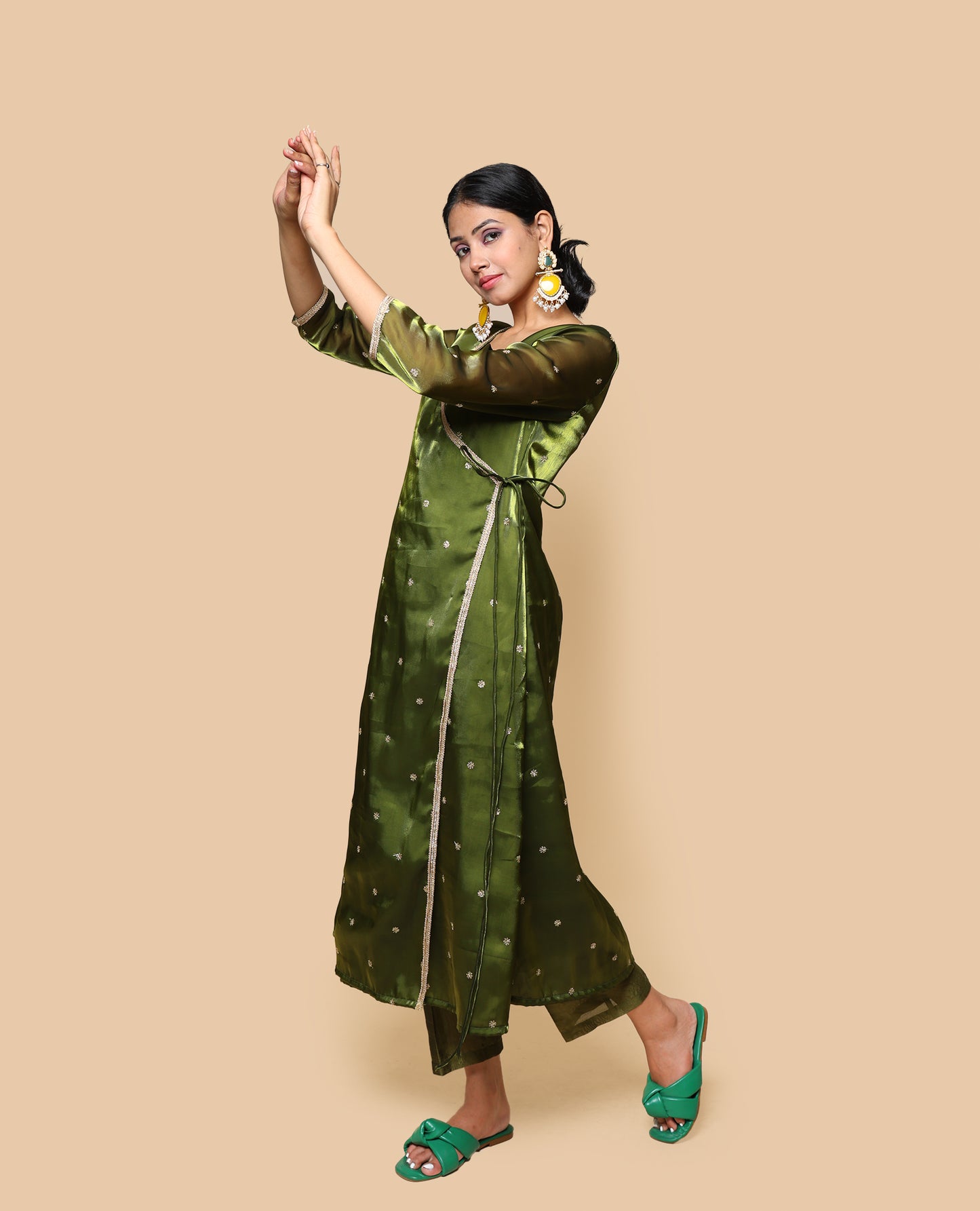 Kellpar  Embroidery Angrakha A-Line Kurti with Pant