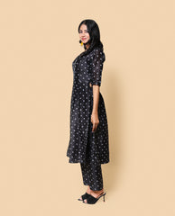 Kellpar Bandhej Black High Slit Kurti with Pant