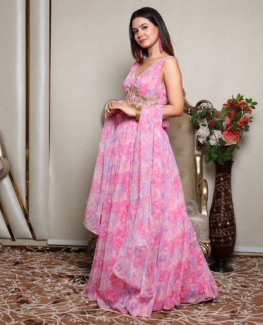 Kellpar Stunning Pink Chiffon Lehnga Set