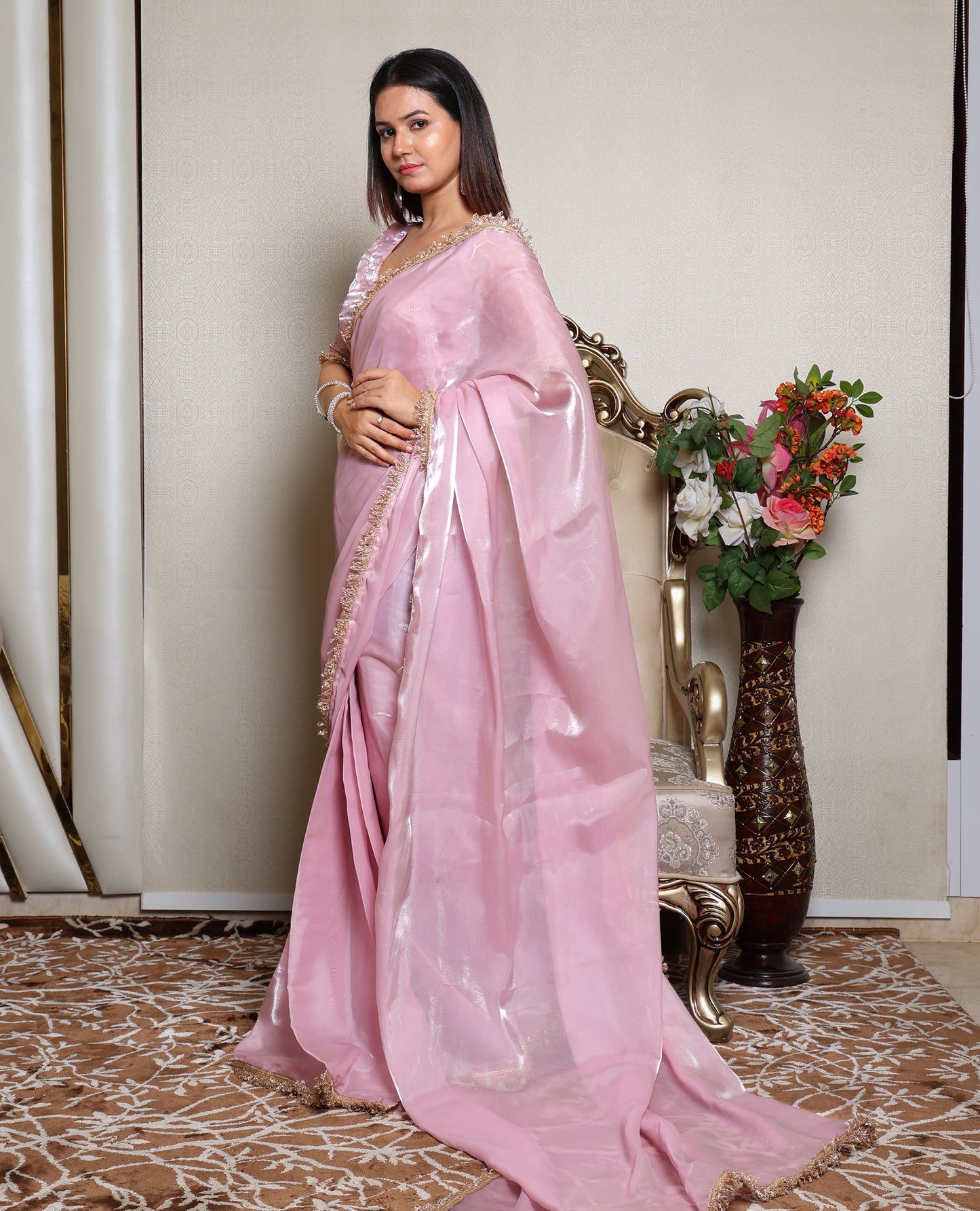 Kellpar Beautiful Pink Drape Saree