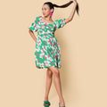 Kellpar Green Floral Front Pleated Dress