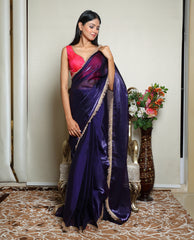 Kellpar Regal Purple Drape Saree with Dark Pink Blouse