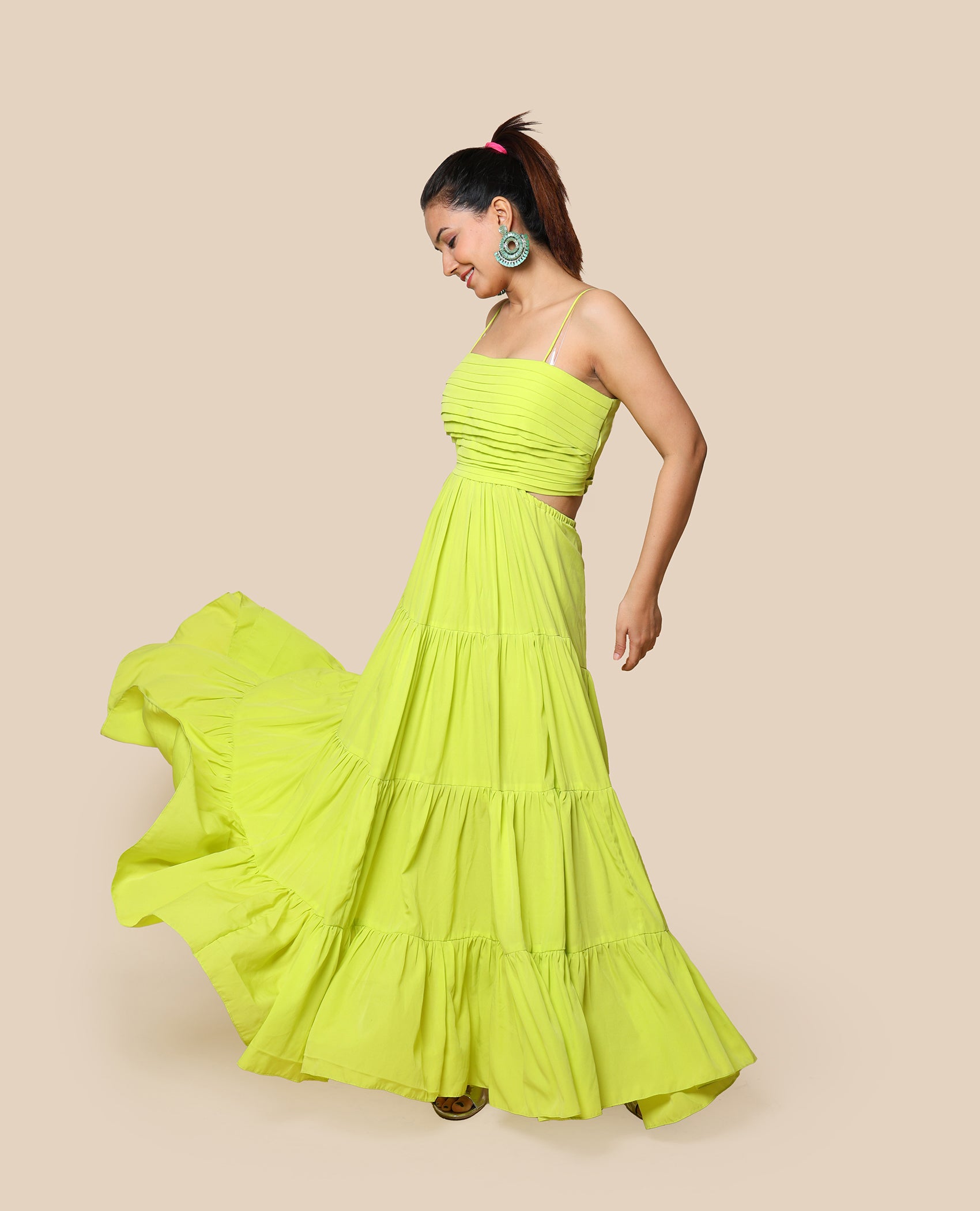 Kellpar Lime Green Color Maxi Vacay Dress