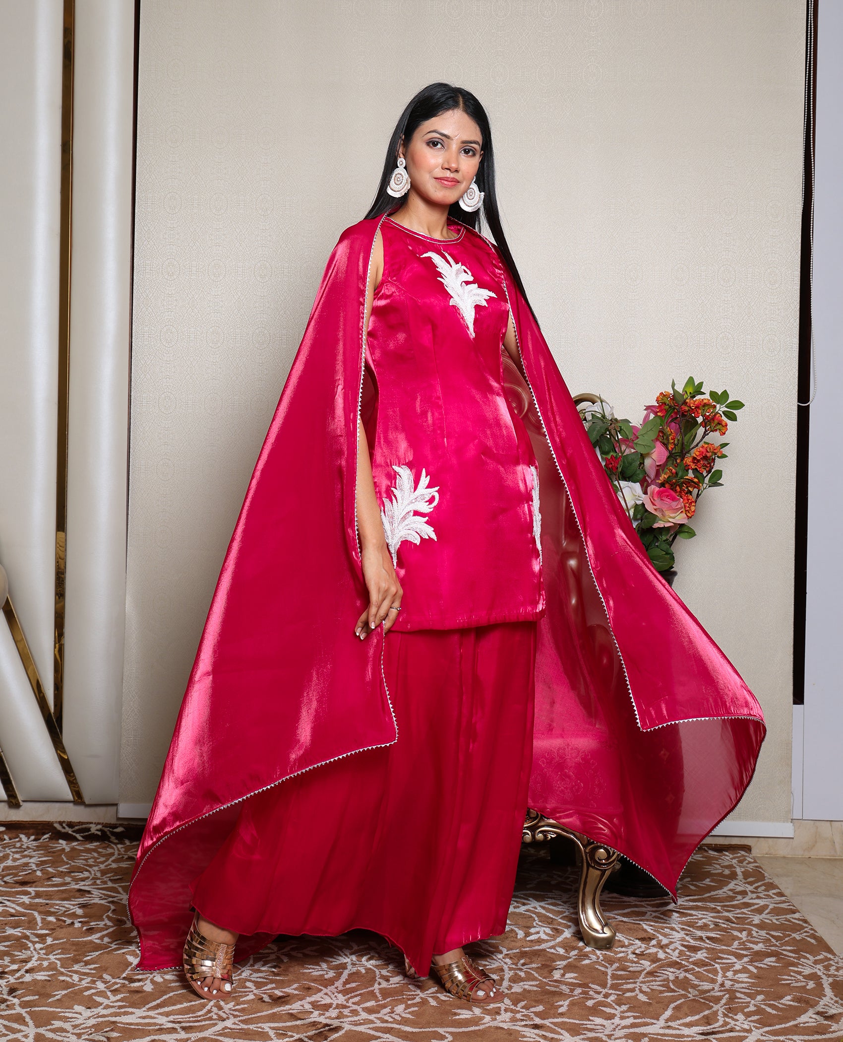 Kellpar Stunning Fuchsia Pink Patch Sharara Suit with Dupatta