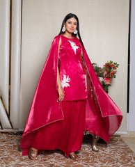 Kellpar Stunning Fuchsia Pink Patch Sharara Suit with Dupatta