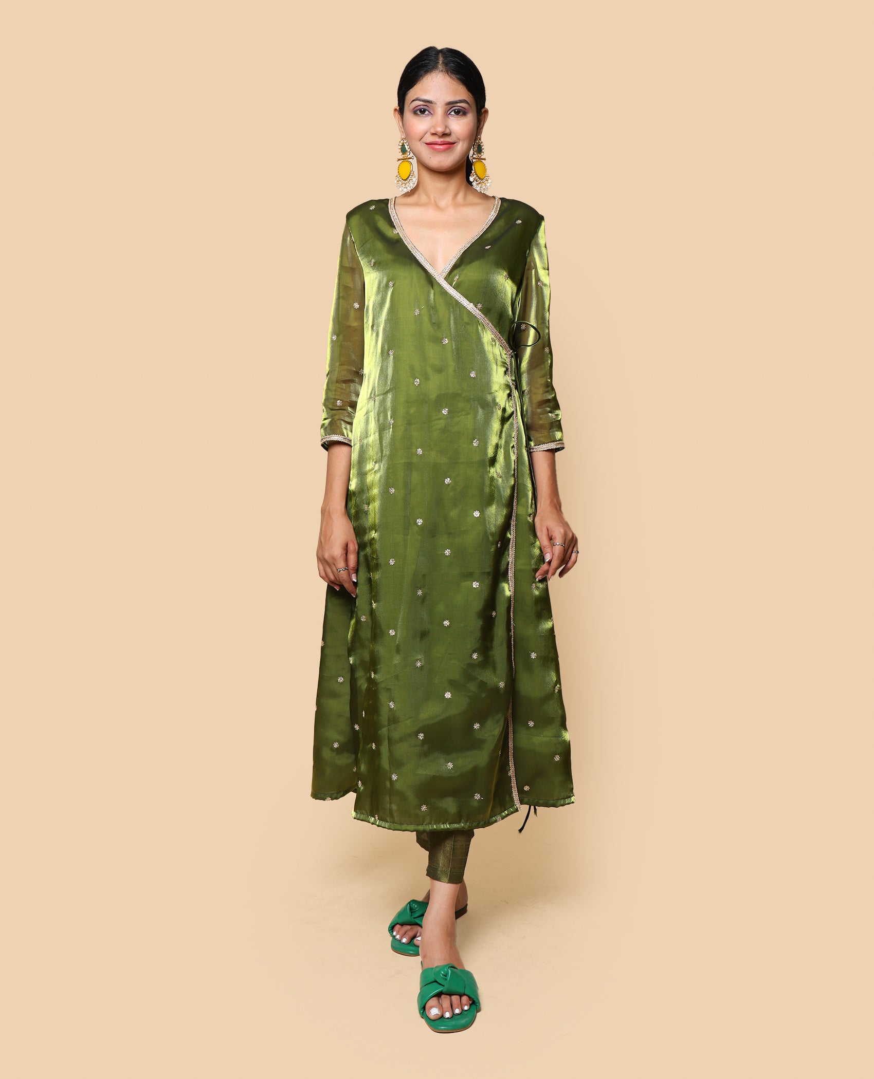 Kellpar  Embroidery Angrakha A-Line Kurti with Pant