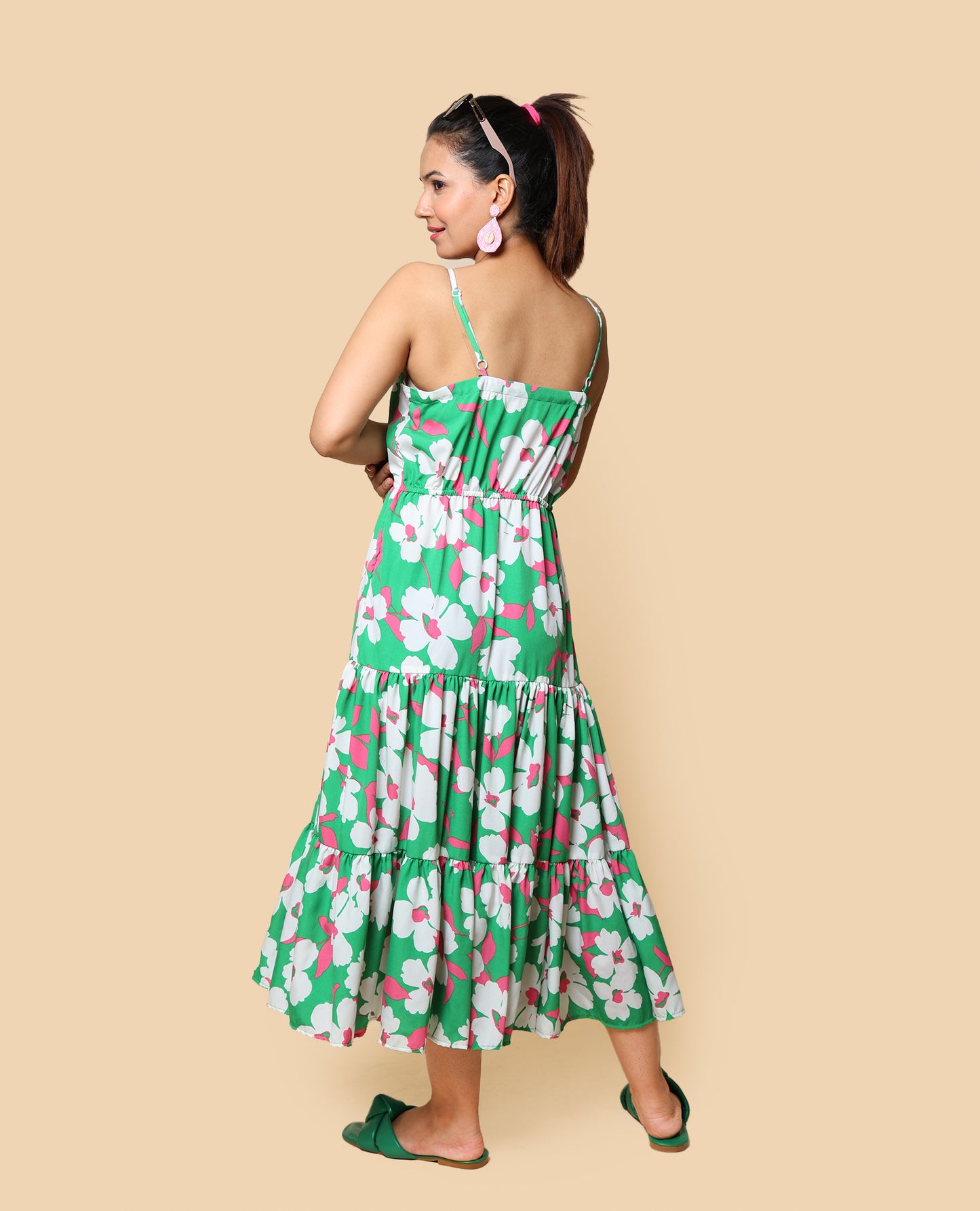 Kellpar Green floral Tiered Dress