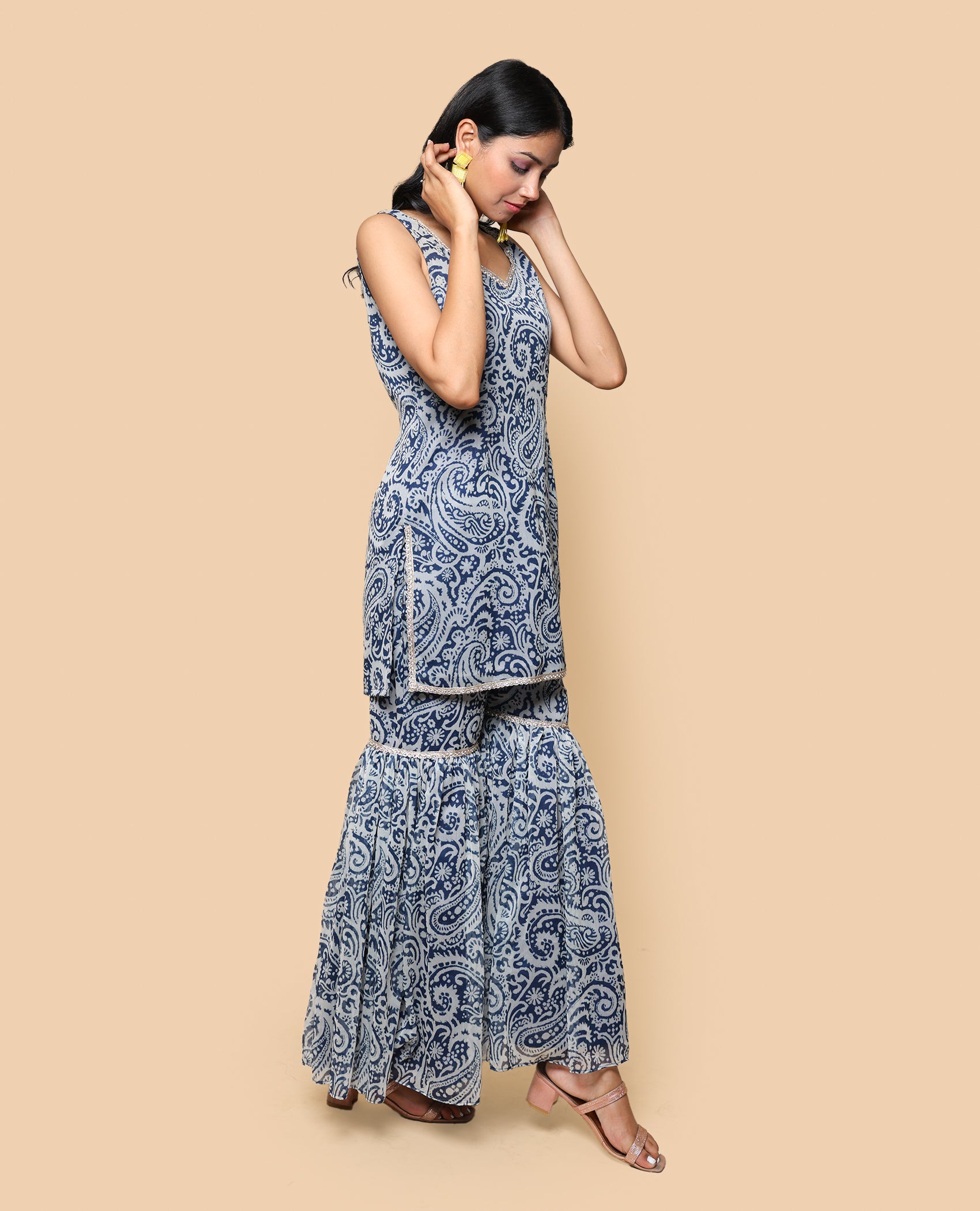 Kellpar  Blue Chiffon Sharara Set