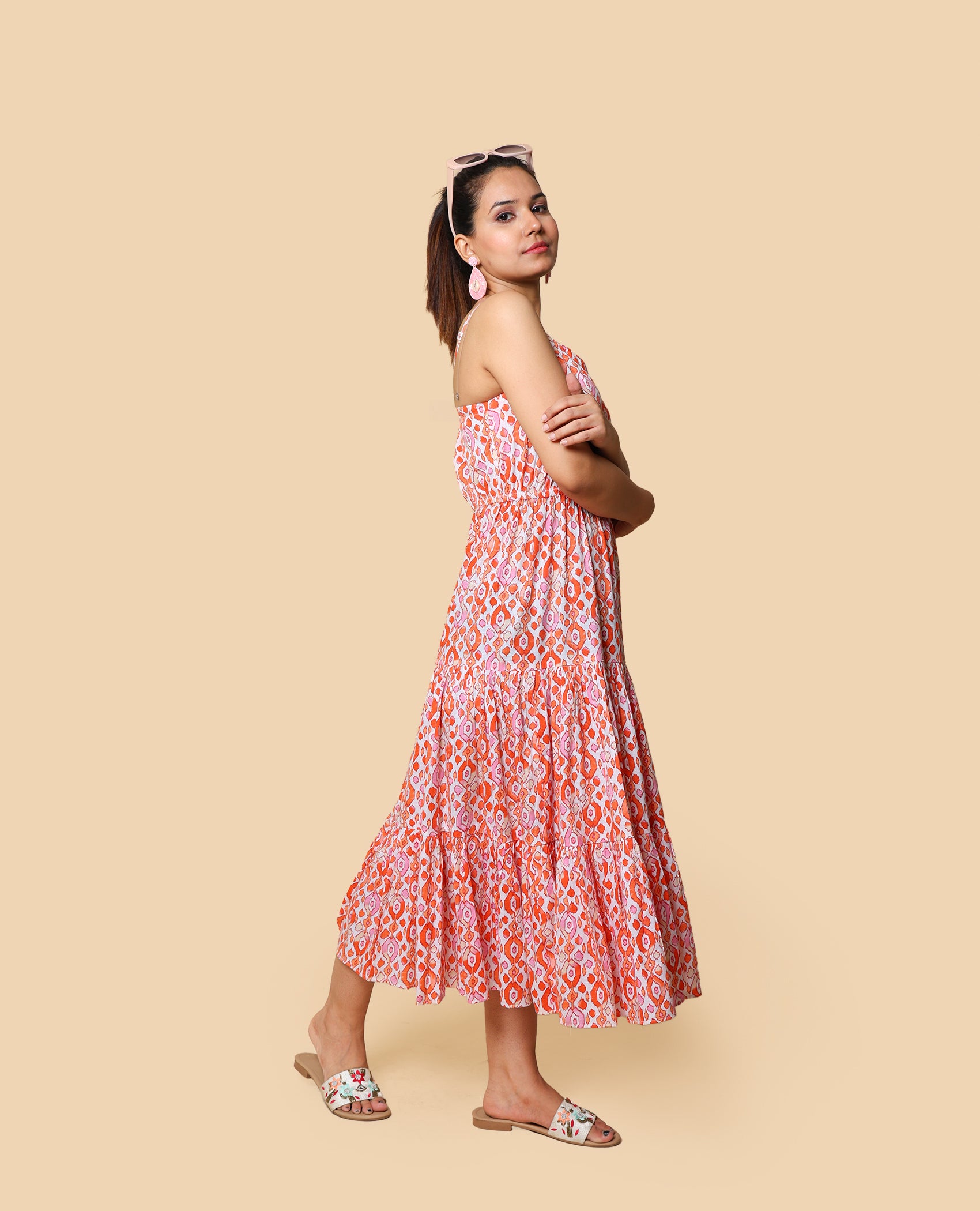 Kellpar Orange Tiered Dress