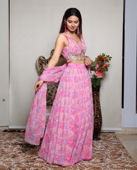 Kellpar Stunning Pink Chiffon Lehnga Set