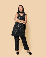 Kellpar  Sequins Embroidery Black Kurti Set