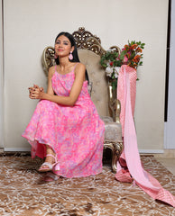 Kellpar Pink Strap Umbrella Kurti with Pant - Perfect for Everyday Wear!