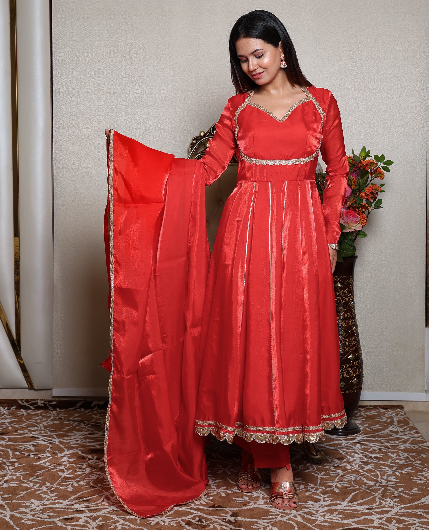 Kellpar Stunning Red Anarkali Suit Set