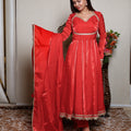 Kellpar Stunning Red Anarkali Suit Set