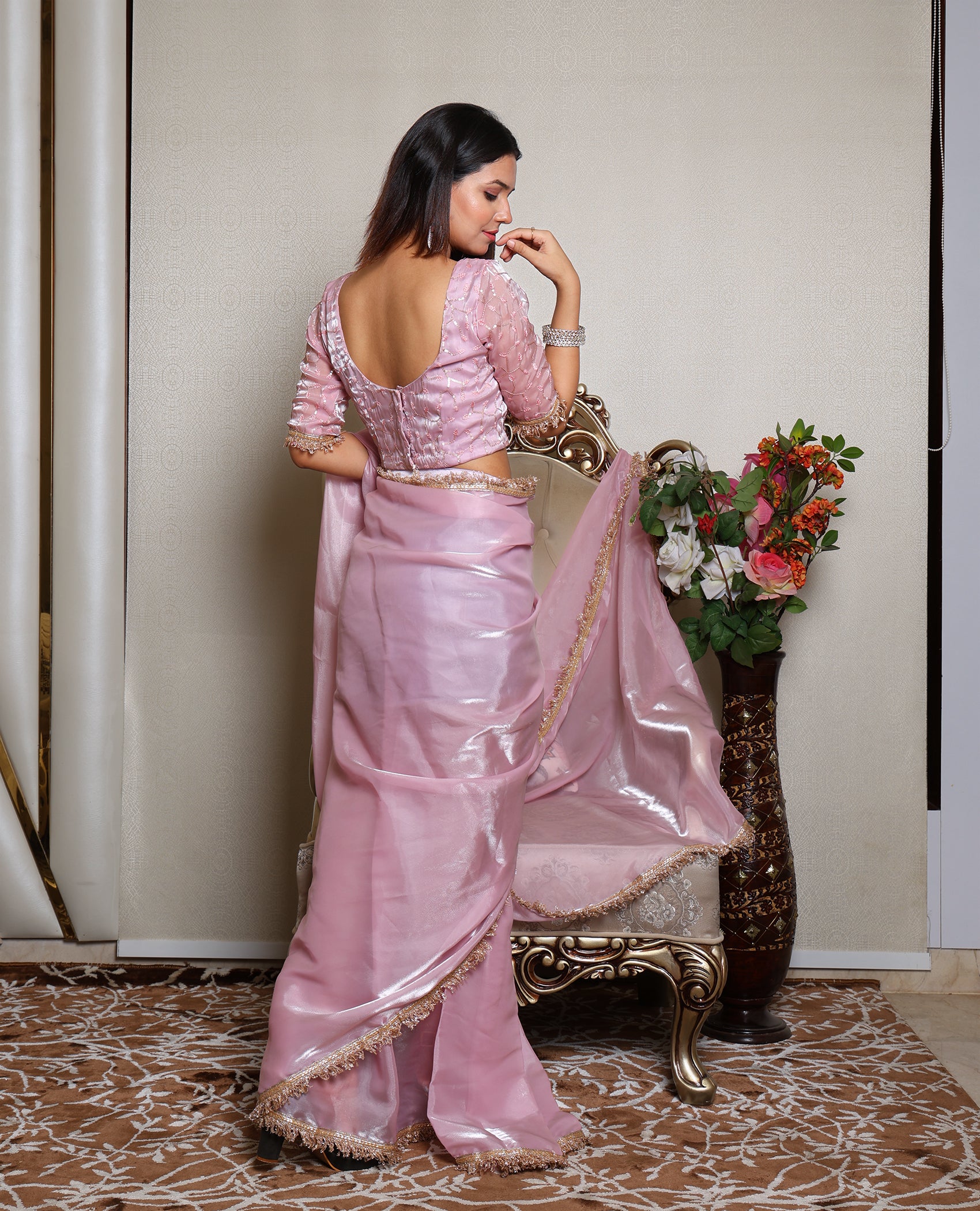 Kellpar Beautiful Pink Drape Saree