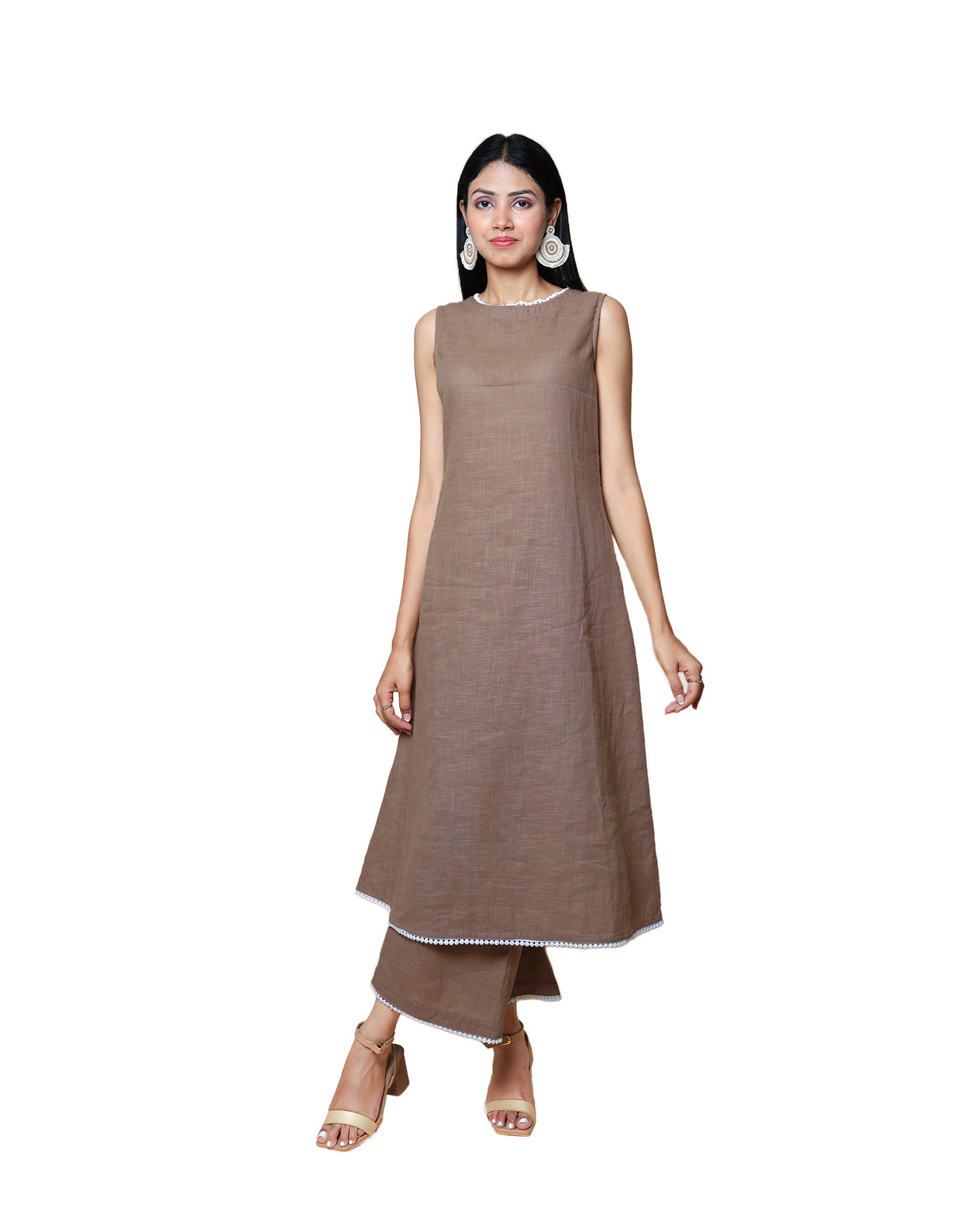 Kellpar Brown Cotton Kurti with Trousers