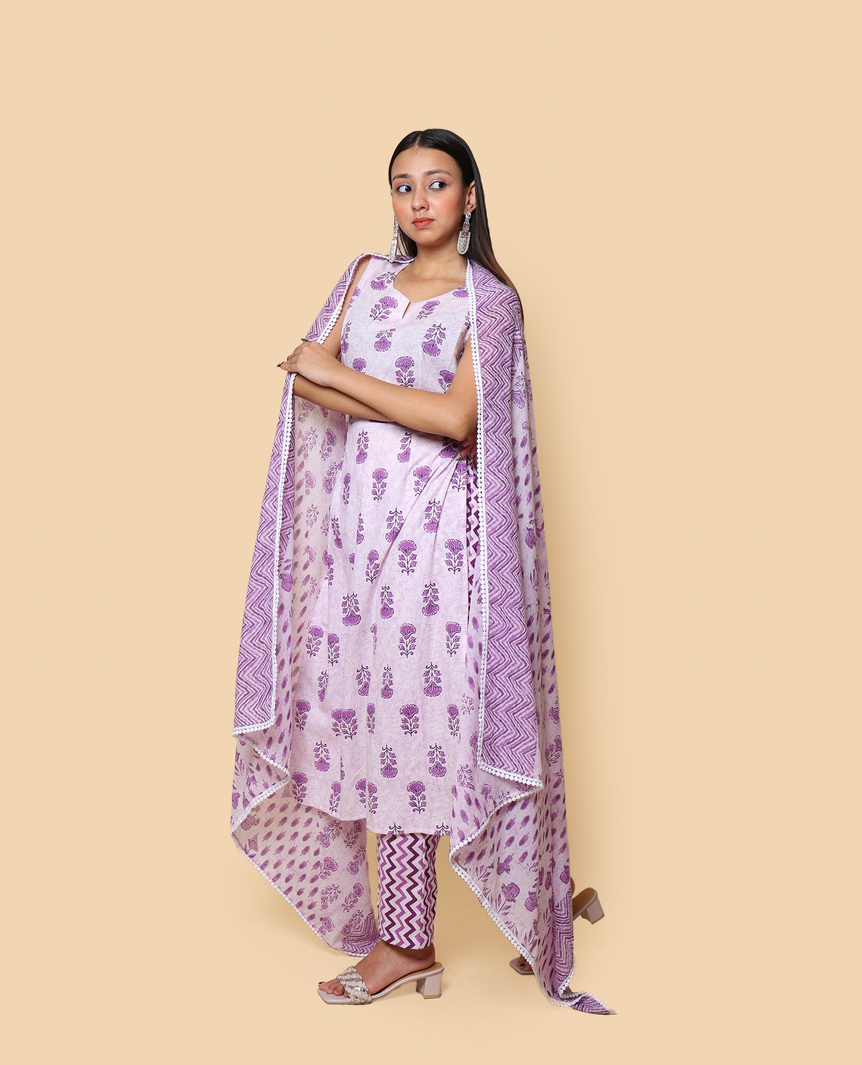 Kellpar High Slit Kurti with Pant and Dupatta Set