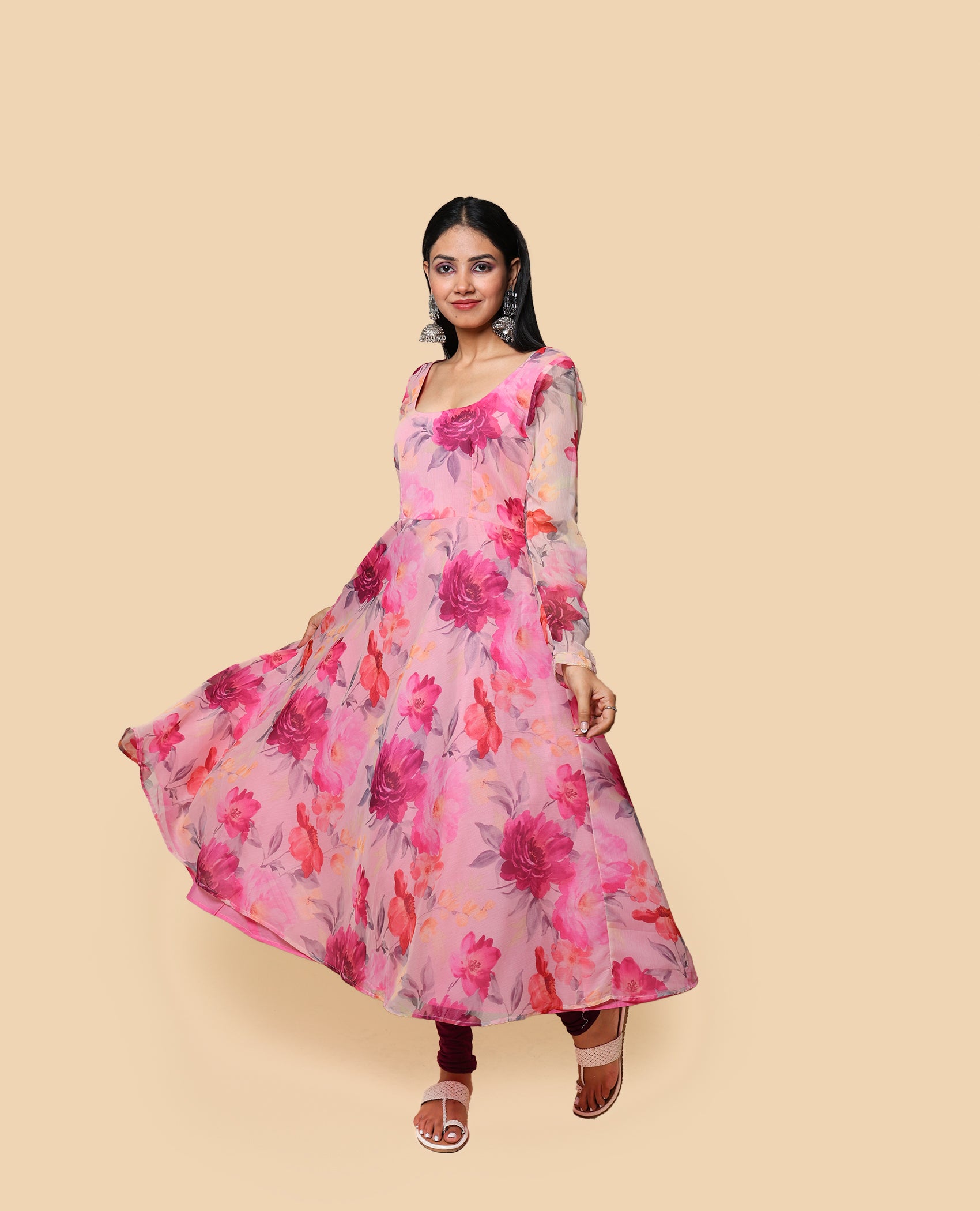 Kellpar Frock Style Floral Kurti with Churidar