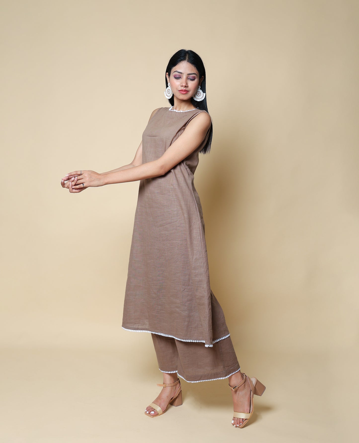 Kellpar Brown Cotton Kurti with Trousers