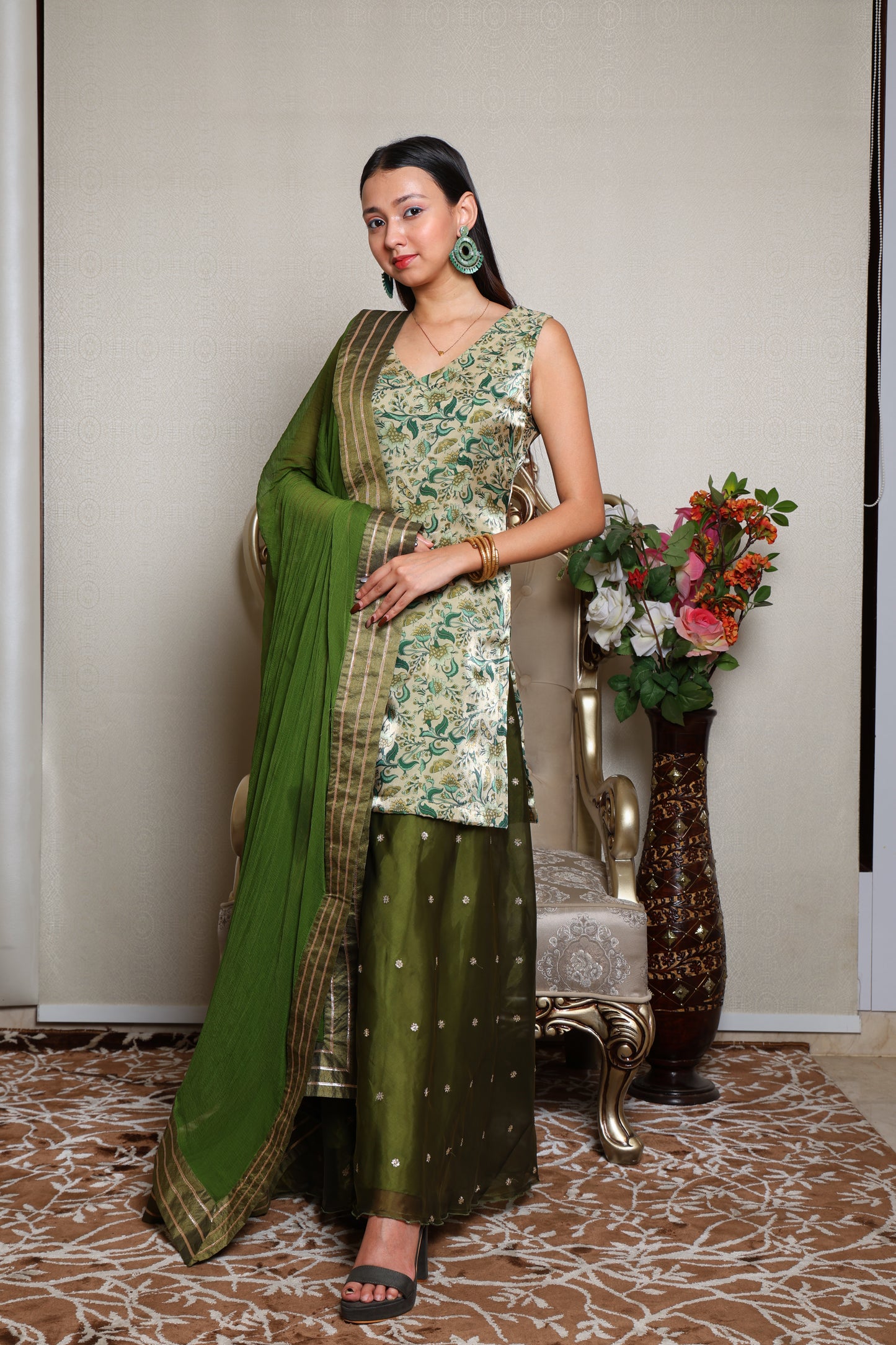 Kellpar Stunning Green Sharara Set with Dupatta