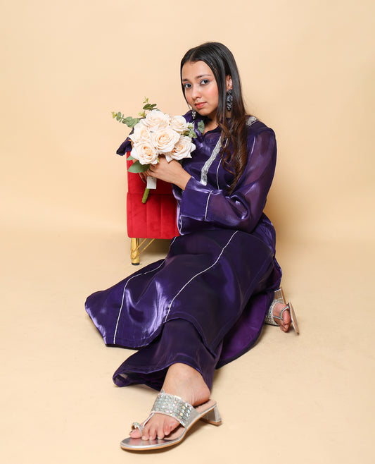 Kellpar  Purple Long Kurti with Trouser