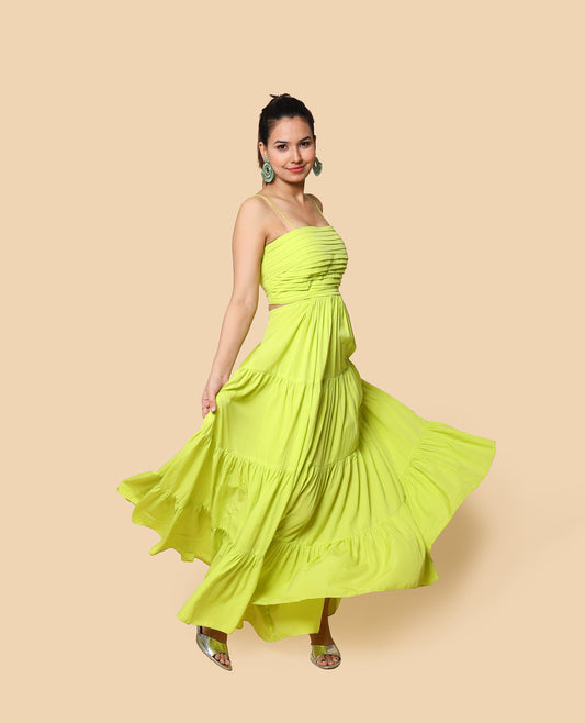 Kellpar Lime Green Color Vacay Maxi Dress