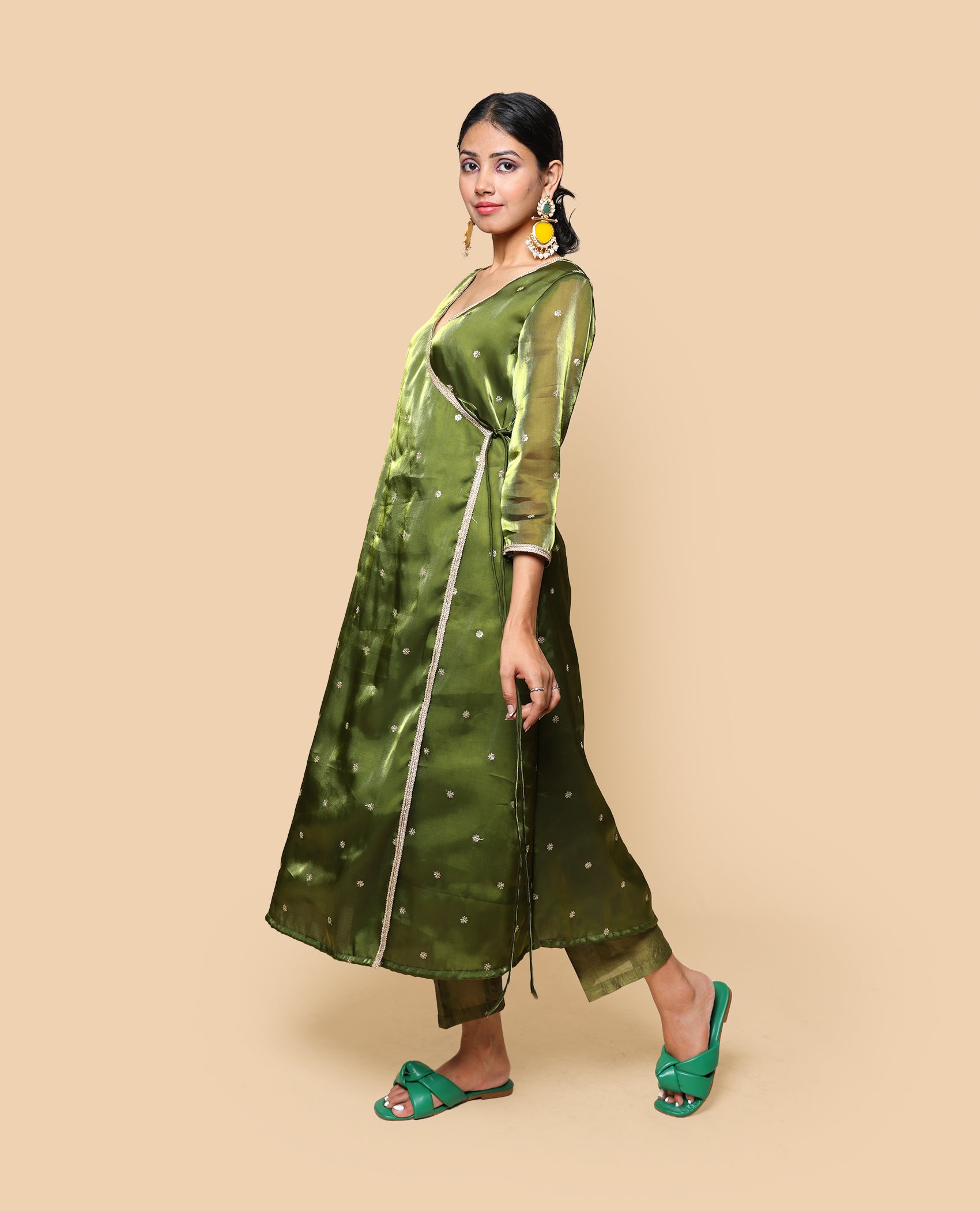 Kellpar  Embroidery Angrakha A-Line Kurti with Pant