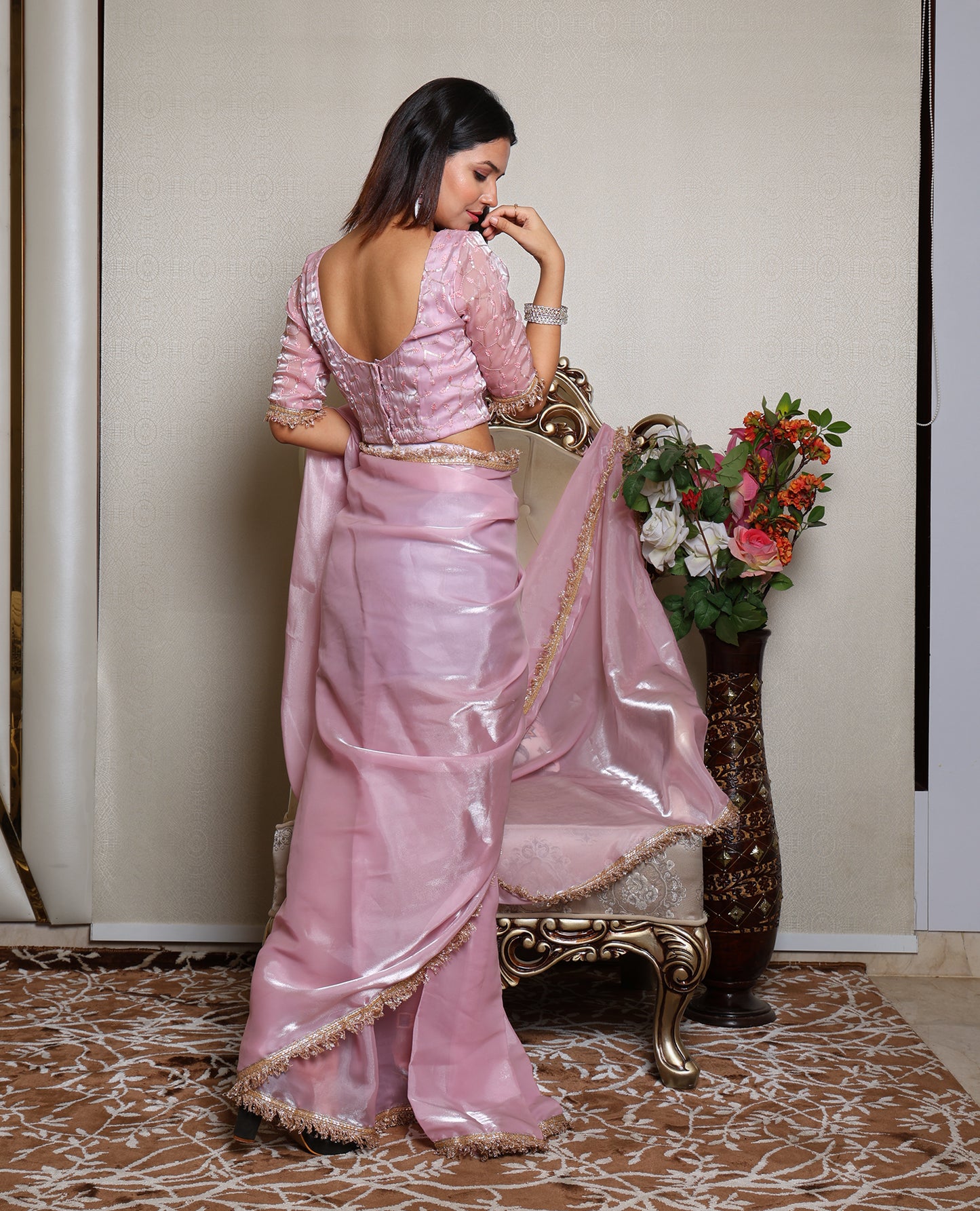 Kellpar Beautiful Pink Drape Saree