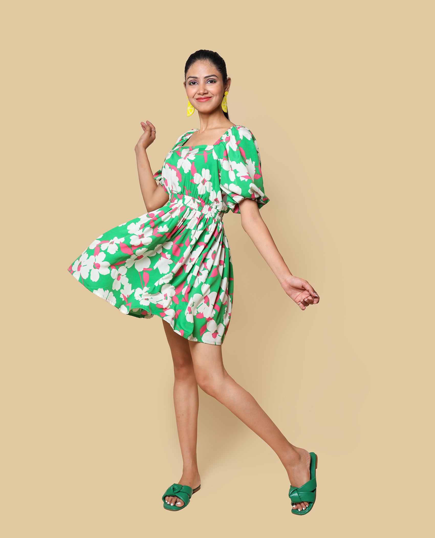 Kellpar Green floral midi dress