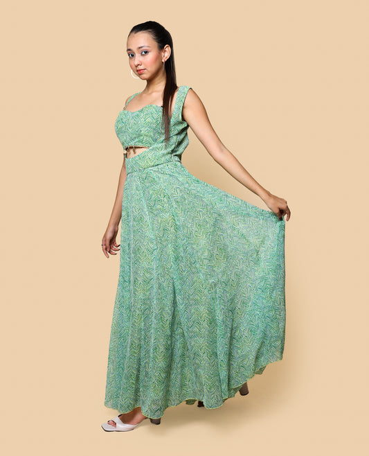 Kellpar Green Gown with Tube Blouse