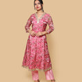 Kellpar  Pink Floral Kali Kurti with Pant