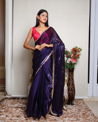 Kellpar Regal Purple Drape Saree with Dark Pink Blouse