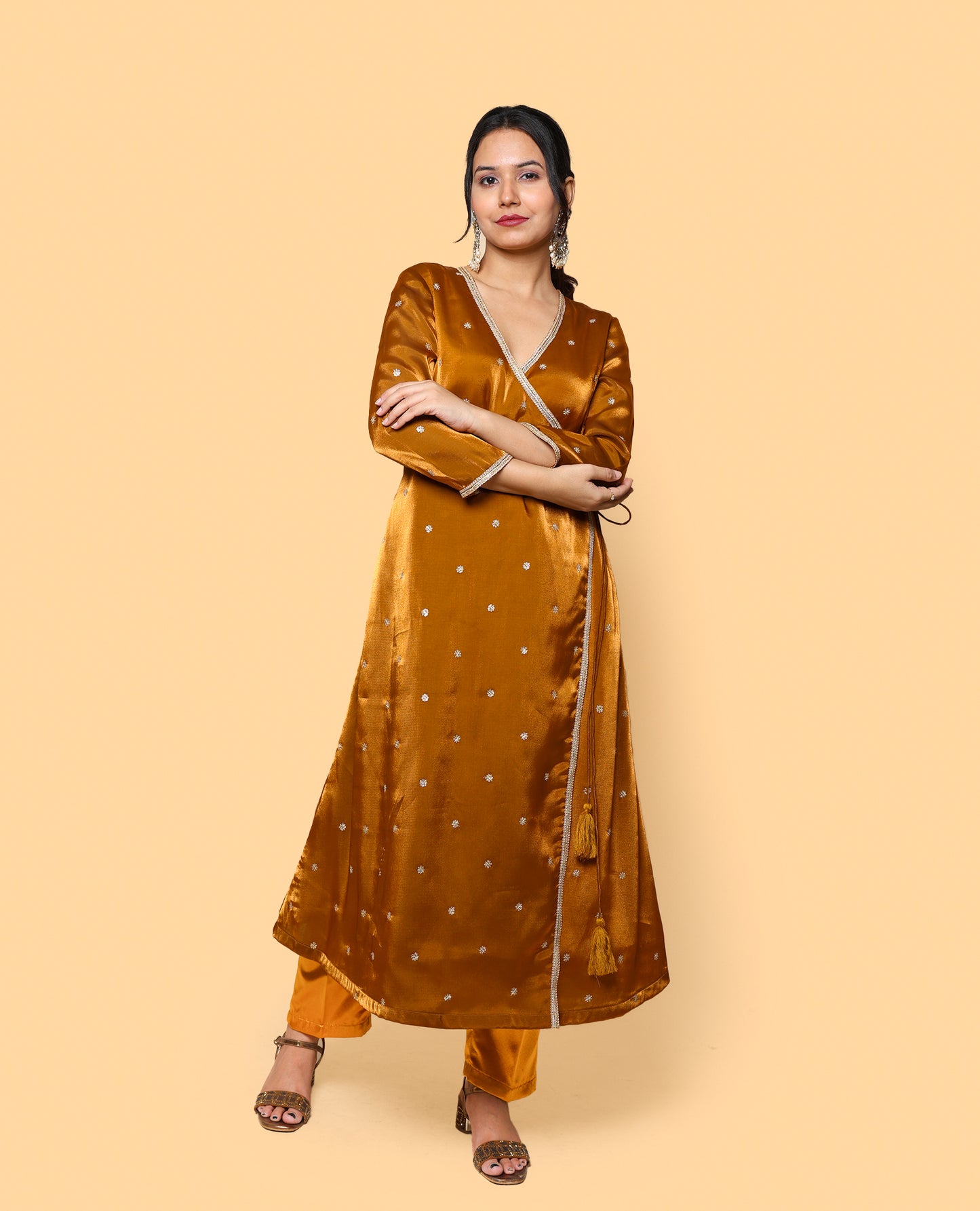 Kellpar  Embroidery Angrakha A-Line Kurti with Pant