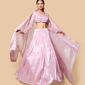 Kellpar  Shiny Pink Lehenga Set with Embroidery