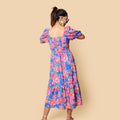 Kellpar Blue Floral Maxi Dress with Pink Flowers