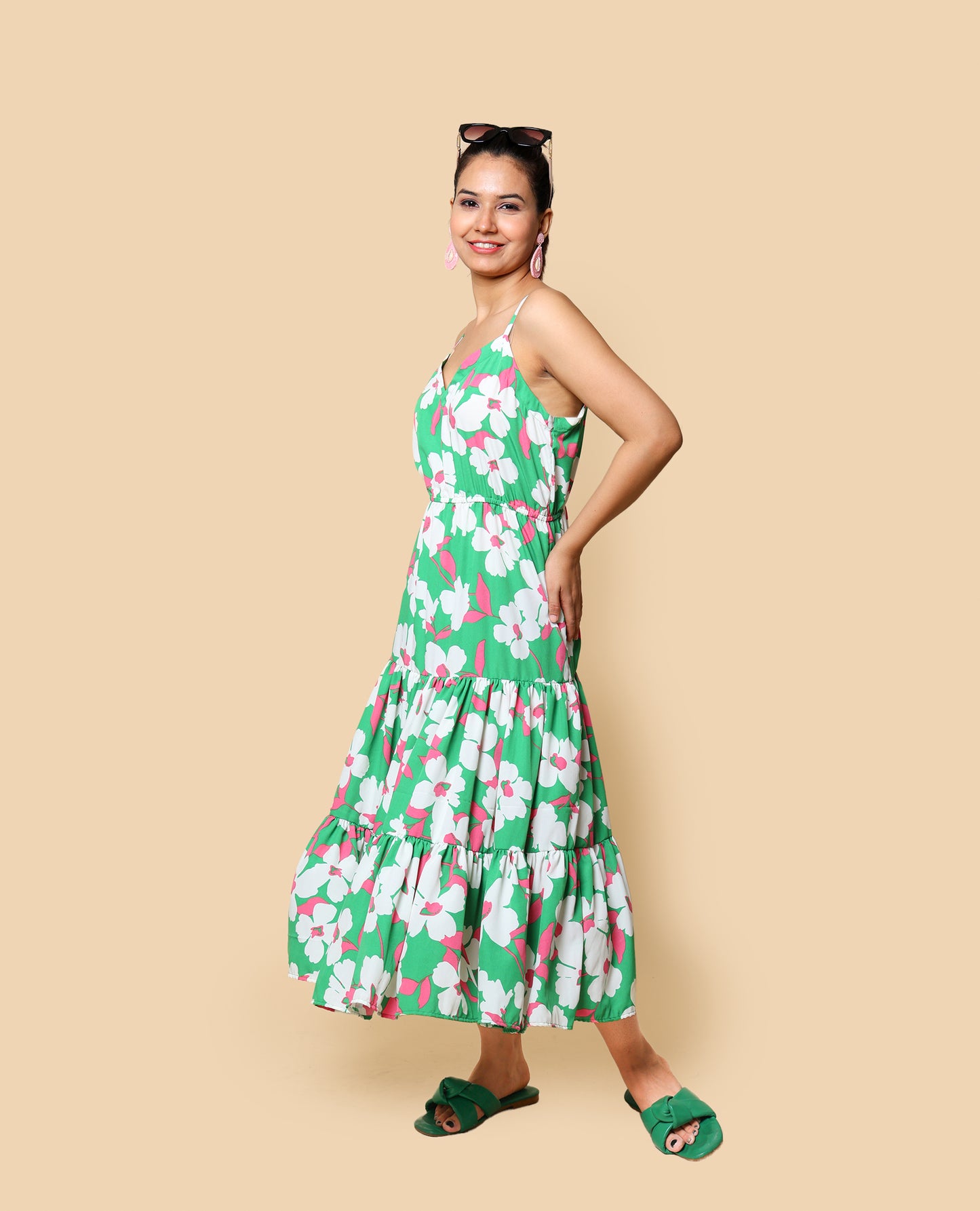 Kellpar Green floral Tiered Dress