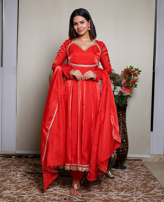 Kellpar Stunning Red Anarkali Suit Set