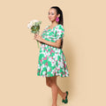 Kellpar Green Floral Front Pleated Dress