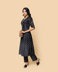 Kellpar Bandhej Black High Slit Kurti with Pant