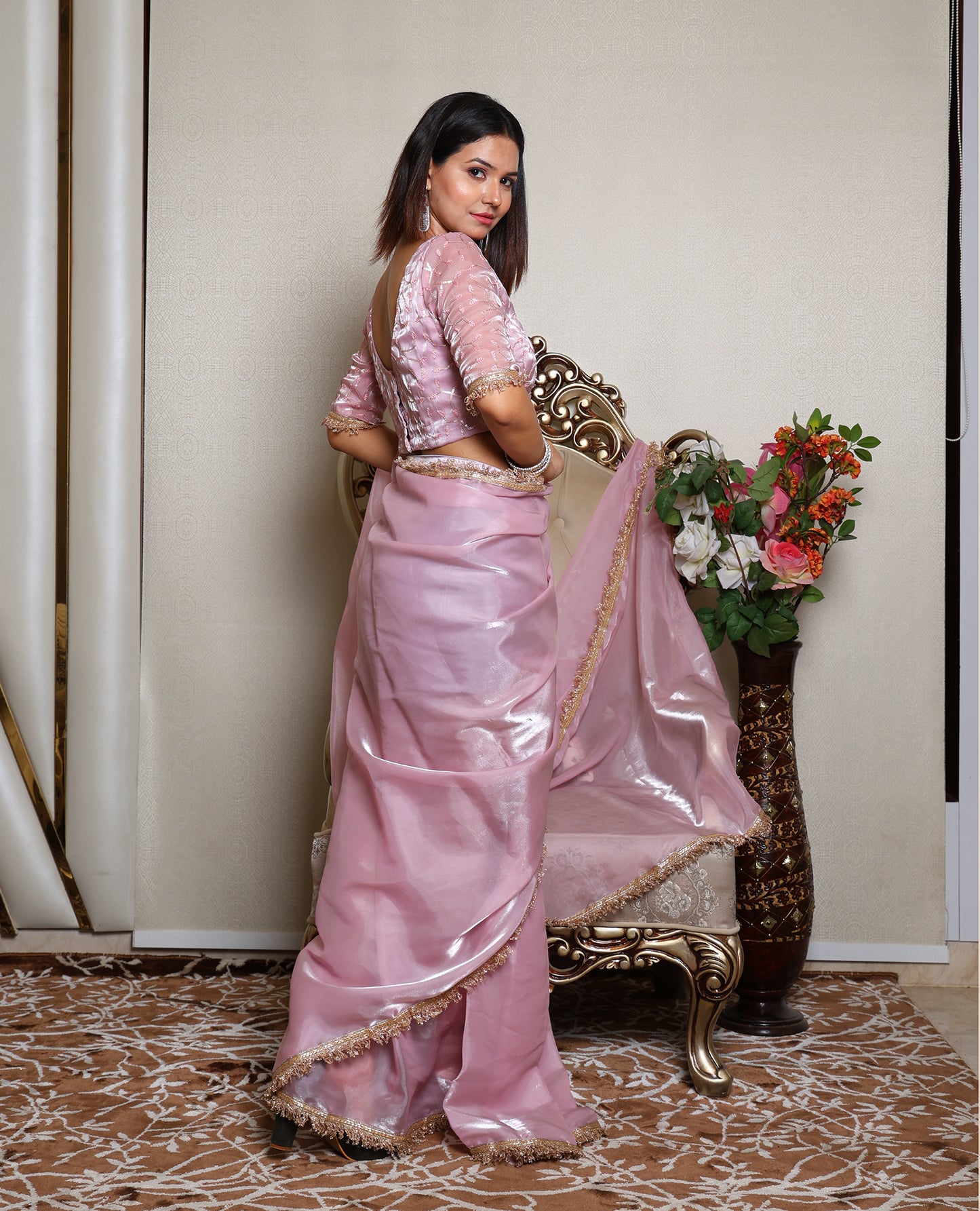 Kellpar Beautiful Pink Drape Saree