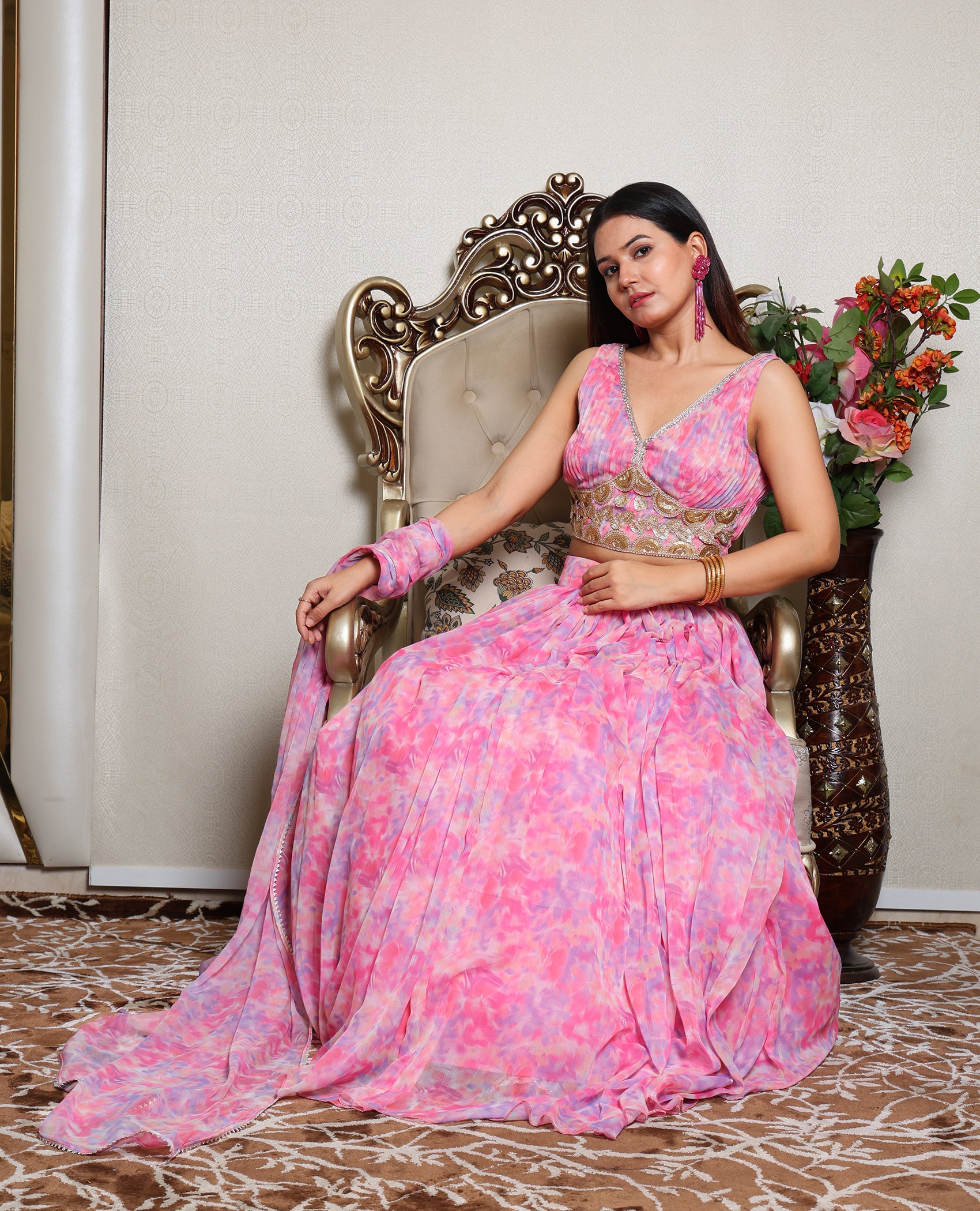 Kellpar Stunning Pink Chiffon Lehnga Set