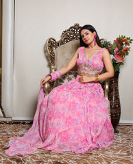 Kellpar Stunning Pink Chiffon Lehnga Set