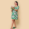 Kellpar Green Floral Front Pleated Dress