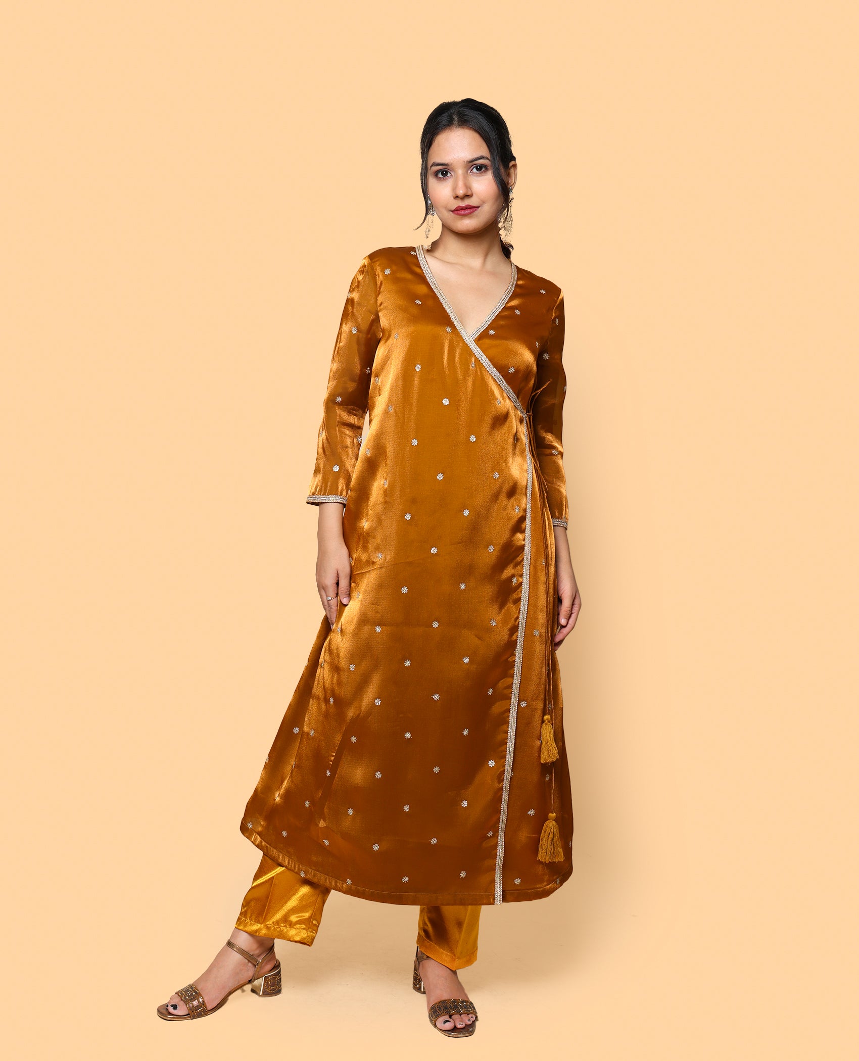 Kellpar  Embroidery Angrakha A-Line Kurti with Pant