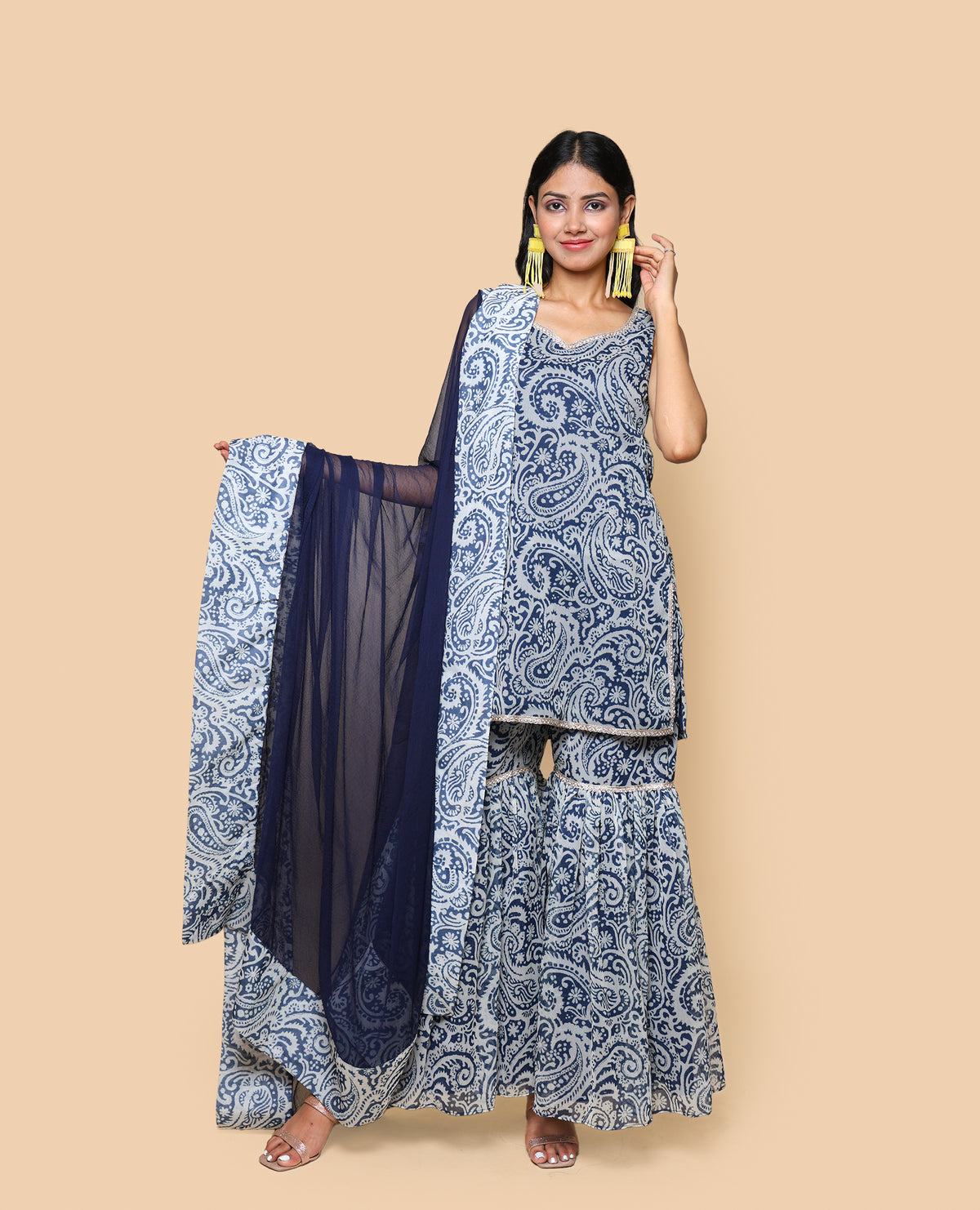 Kellpar  Blue Chiffon Sharara Set