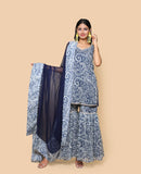 Kellpar  Blue Chiffon Sharara Set