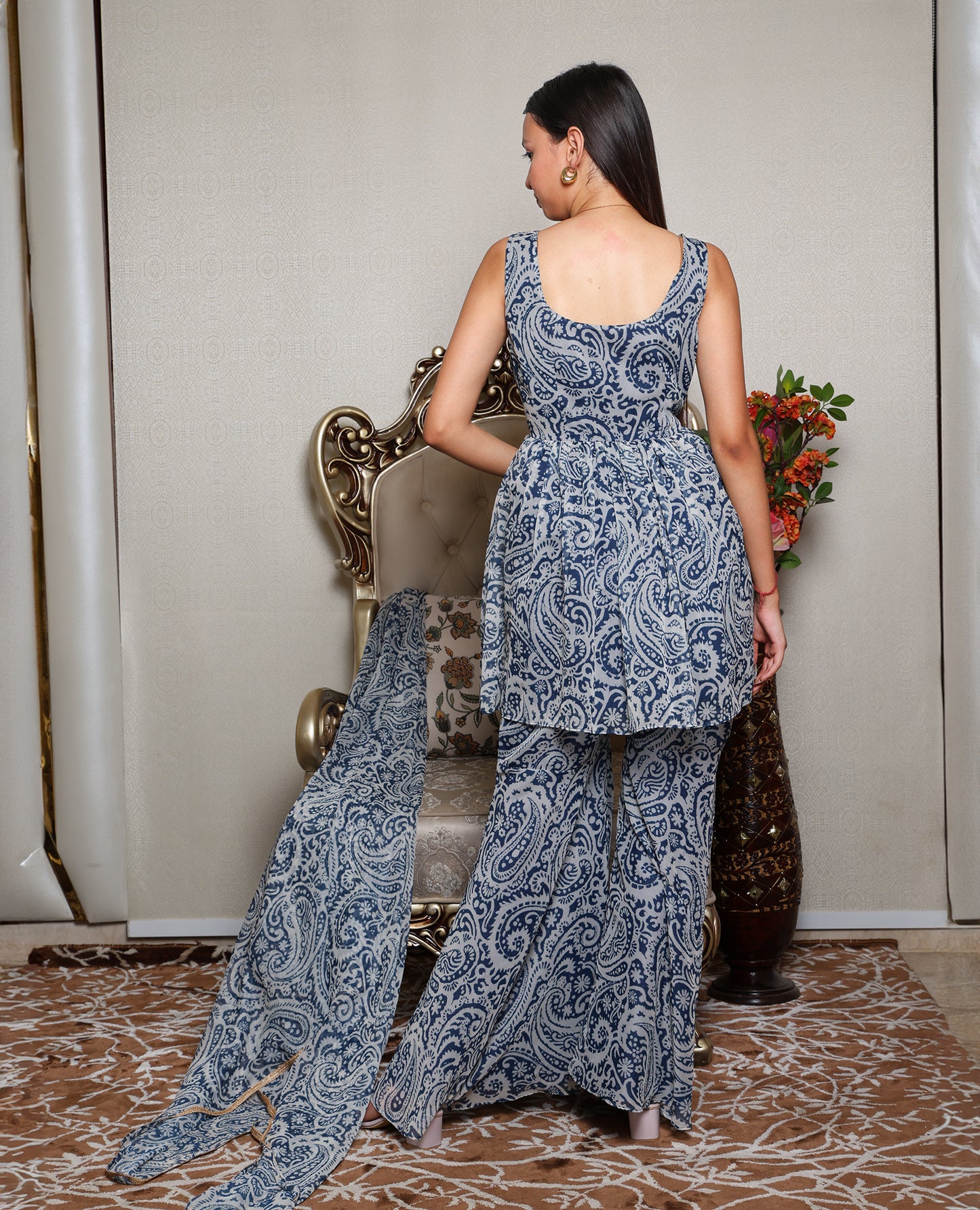 Kellpar Elegant Navy Blue Sharara Set with Dupatta